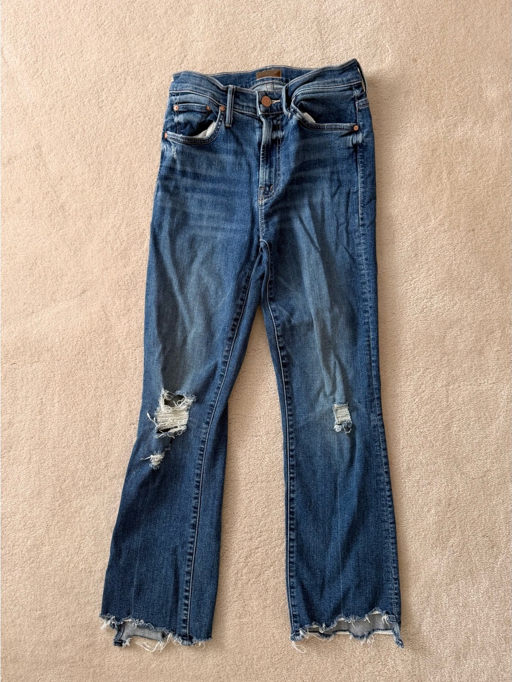MOTHER Distressed Dark Blue Ankle Crop Jeans